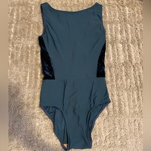 Eleve Turquoise Velvet Boatneck Leotard with Low Back